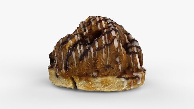 Sticky Bun cake with Chocolate and Icing Glaze - Scan Low-poly 3D model 6