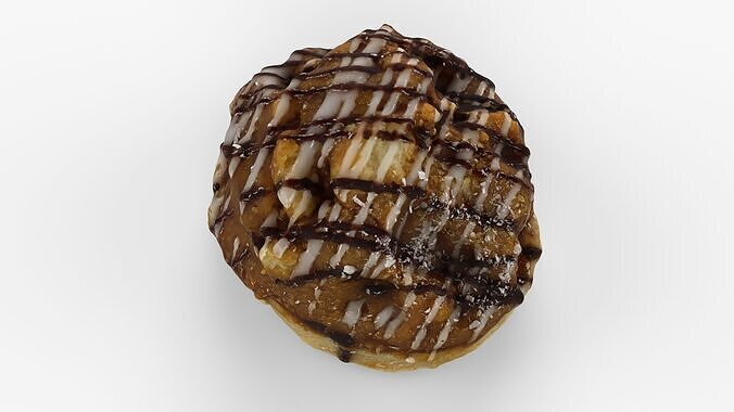 Sticky Bun cake with Chocolate and Icing Glaze - Scan Low-poly 3D model 7