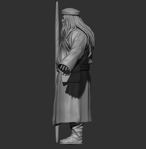Medieval old man shaman character with low and highpoly Low-poly 3D model