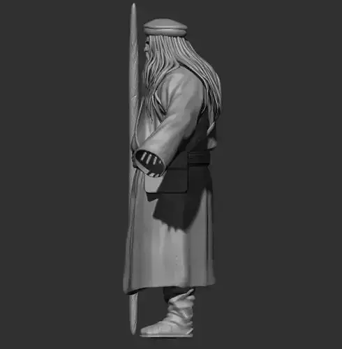 Medieval old man shaman character with low and highpoly
