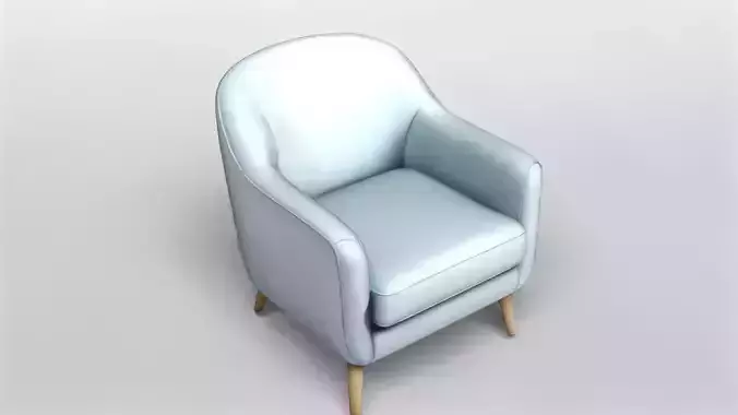 Modern Light Blue Upholstered Armchair with Wooden Legs