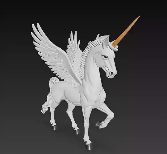 Unicorn White Realistic 3D Model Basic - Low Poly Realistic