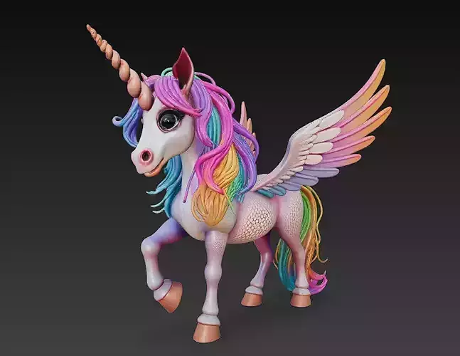 Unicorn Rainbow Realistic 3D Model Basic - Low Poly Realistic 