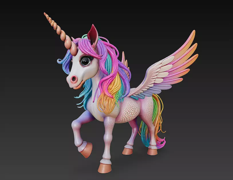 Unicorn Rainbow Realistic 3D Model Basic - Low Poly Realistic  Low-poly 3D model_0