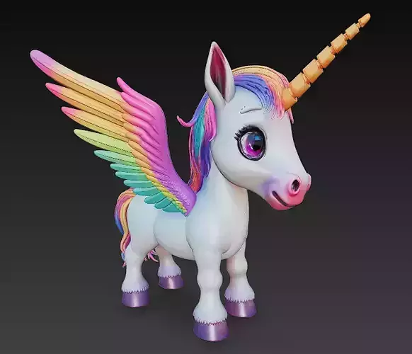 Unicorn Pony Rainbow Realistic 3D Model Basic - Low Poly