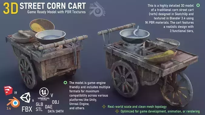 Corn Cart Low-poly 3D model