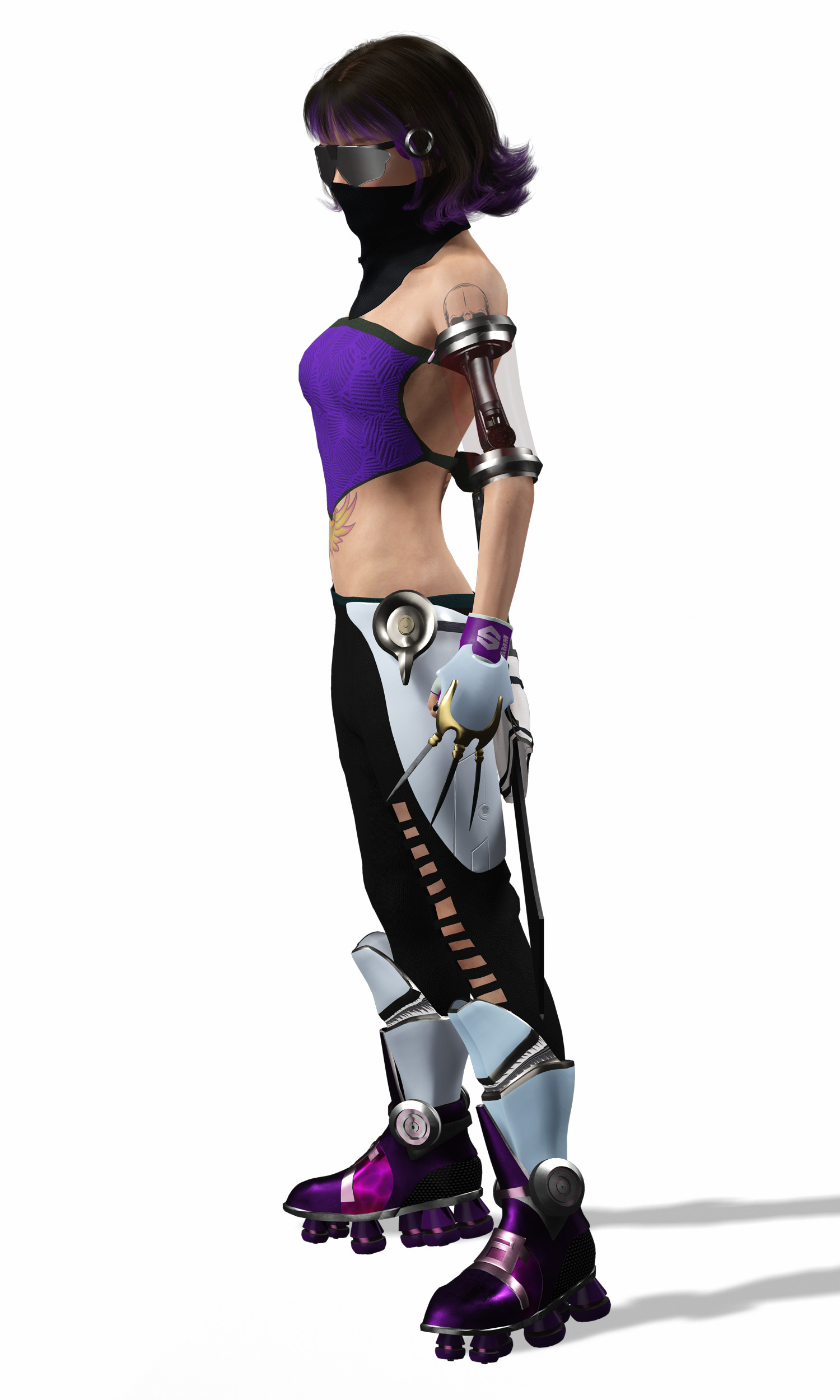 Cyber Ninja Girl Stylized Futuristic Female Character Low-poly 3D model_17