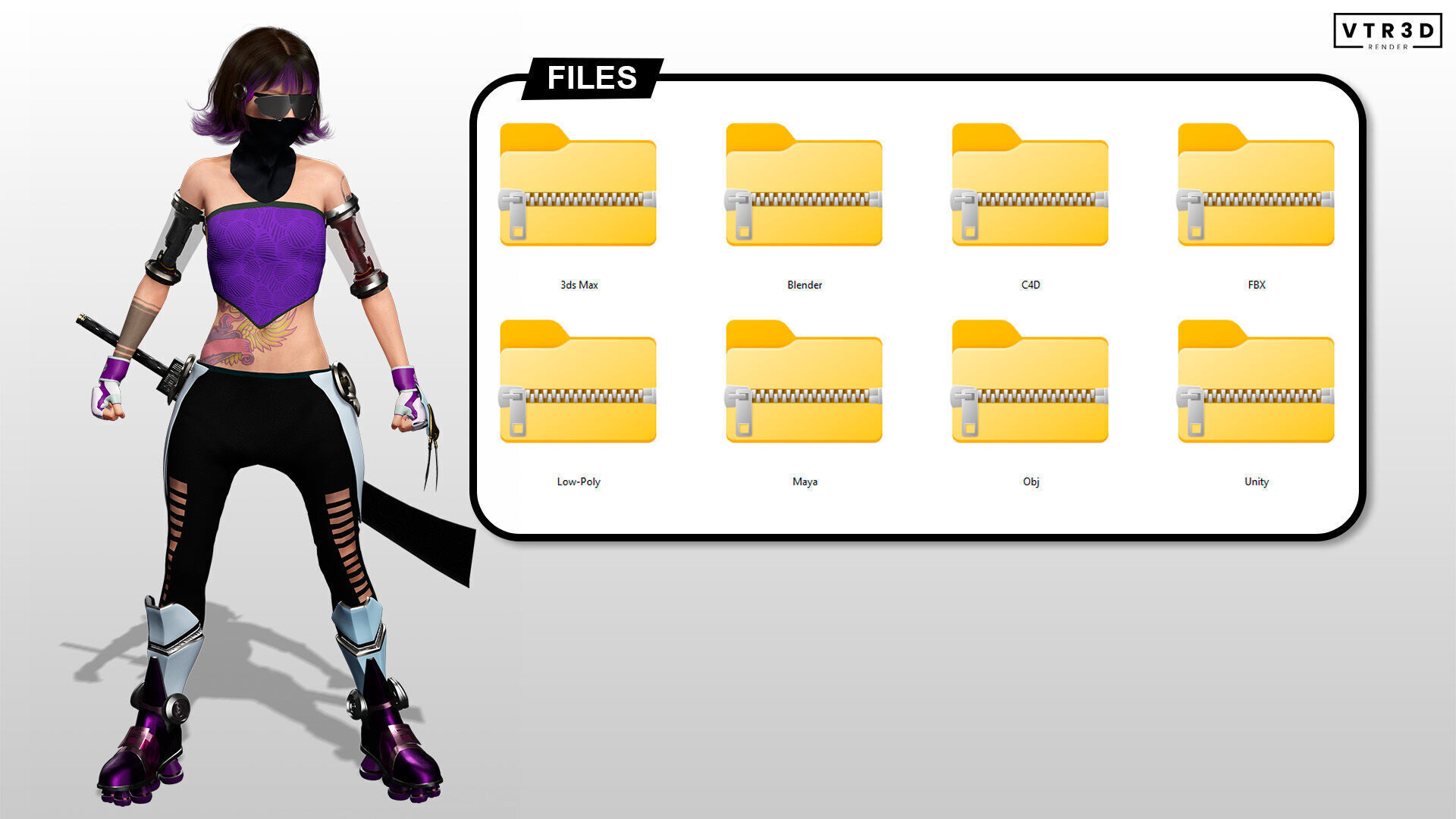 Cyber Ninja Girl Stylized Futuristic Female Character Low-poly 3D model_6