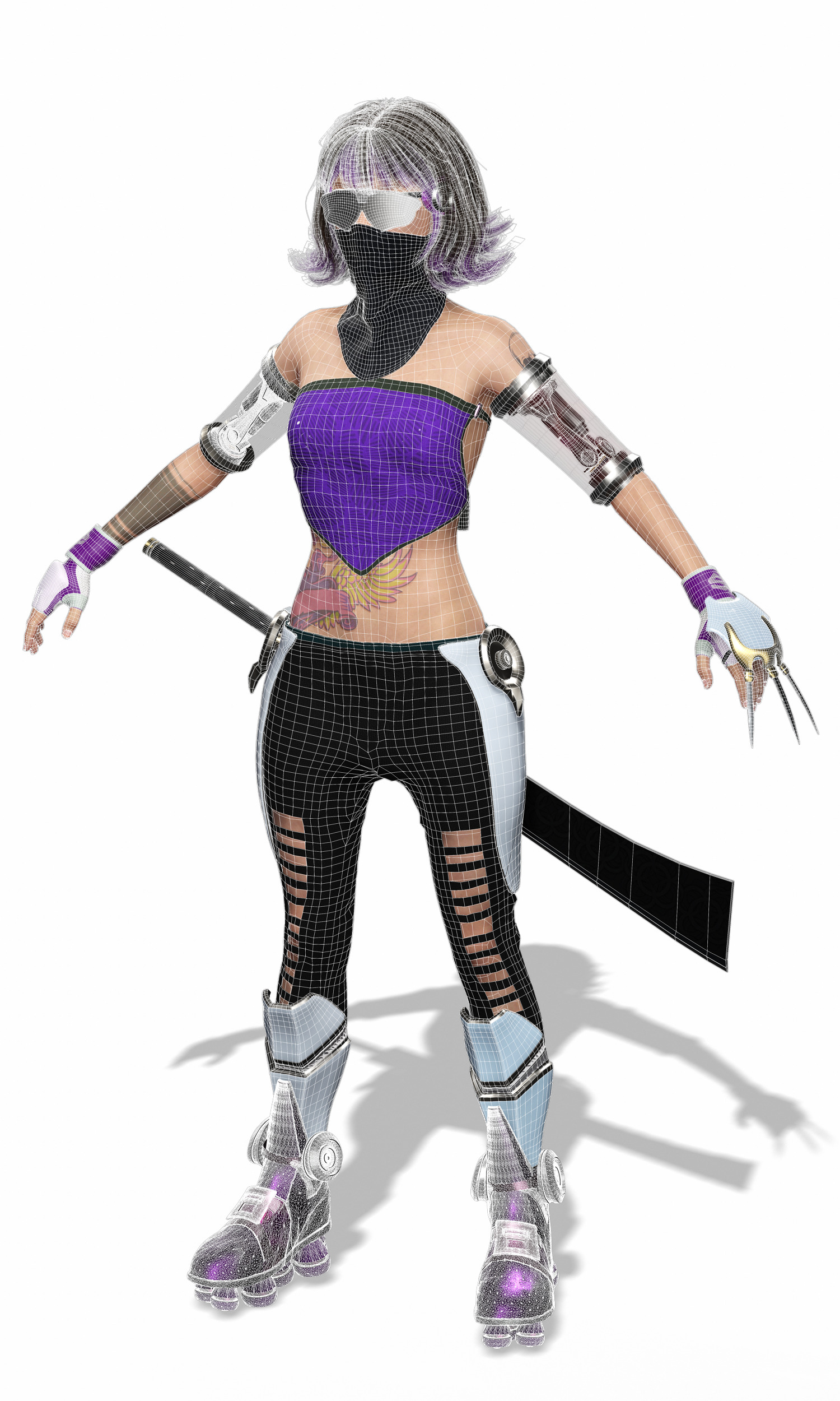Cyber Ninja Girl Stylized Futuristic Female Character Low-poly 3D model_15