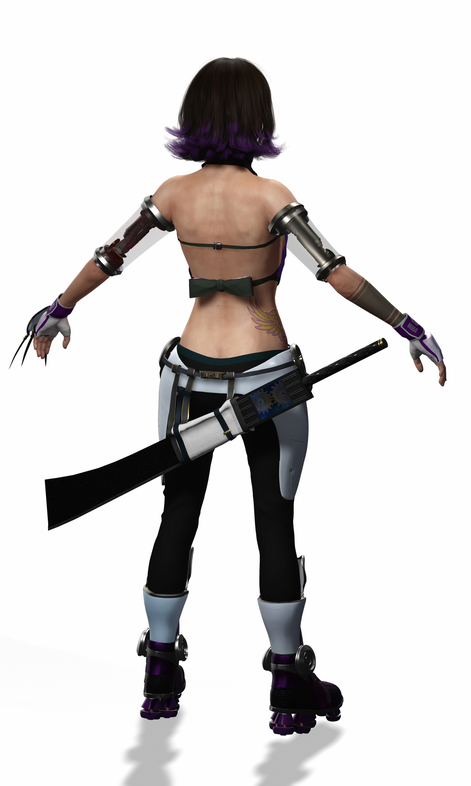 Cyber Ninja Girl Stylized Futuristic Female Character Low-poly 3D model_14