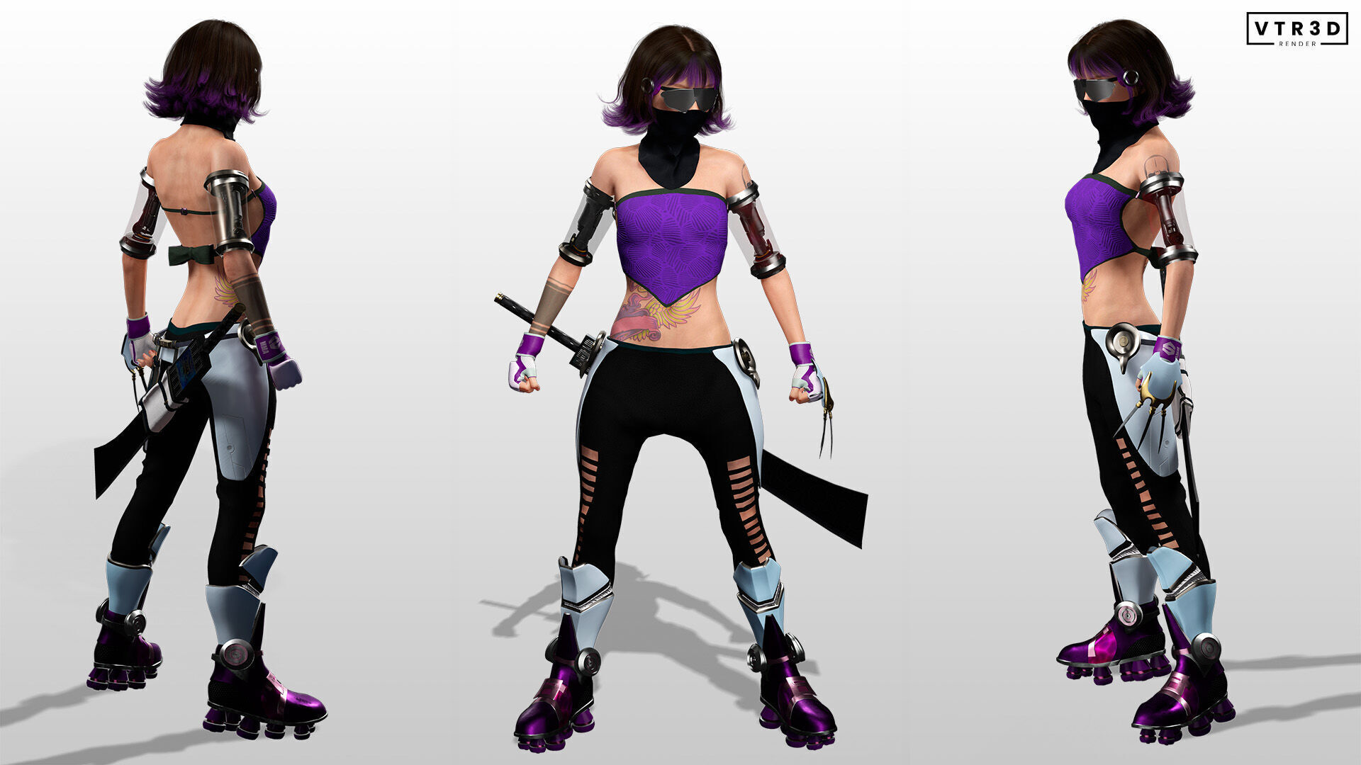 Cyber Ninja Girl Stylized Futuristic Female Character Low-poly 3D model_4