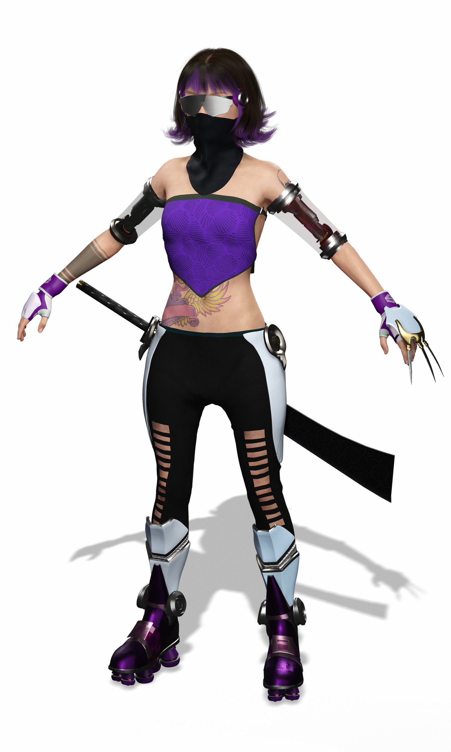 Cyber Ninja Girl Stylized Futuristic Female Character Low-poly 3D model_13