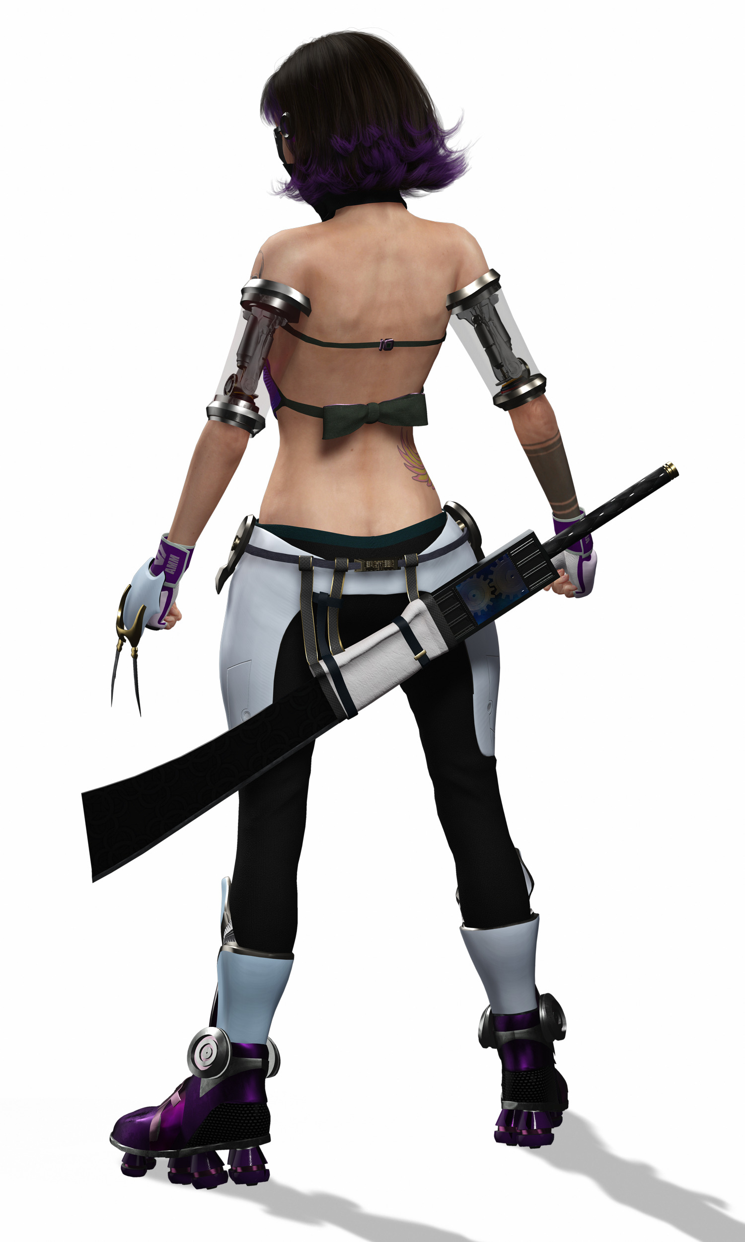 Cyber Ninja Girl Stylized Futuristic Female Character Low-poly 3D model_18