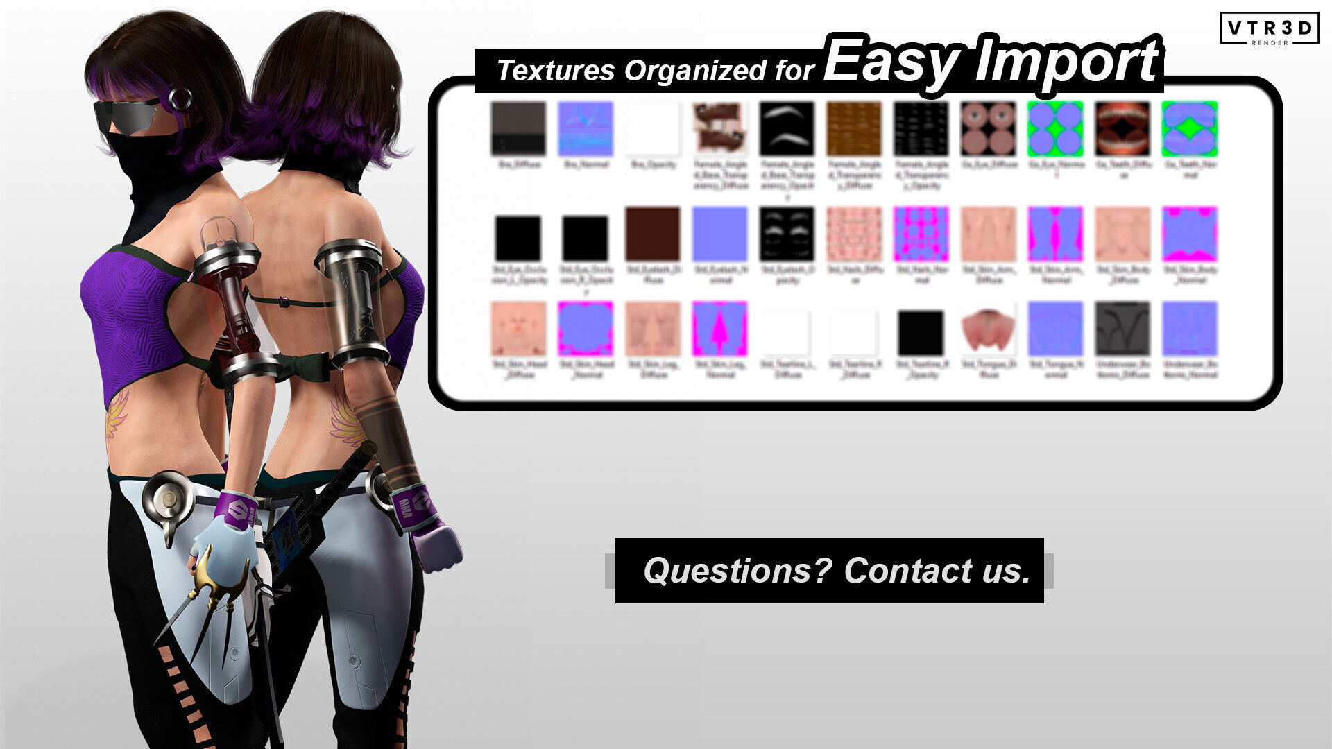 Cyber Ninja Girl Stylized Futuristic Female Character Low-poly 3D model_7