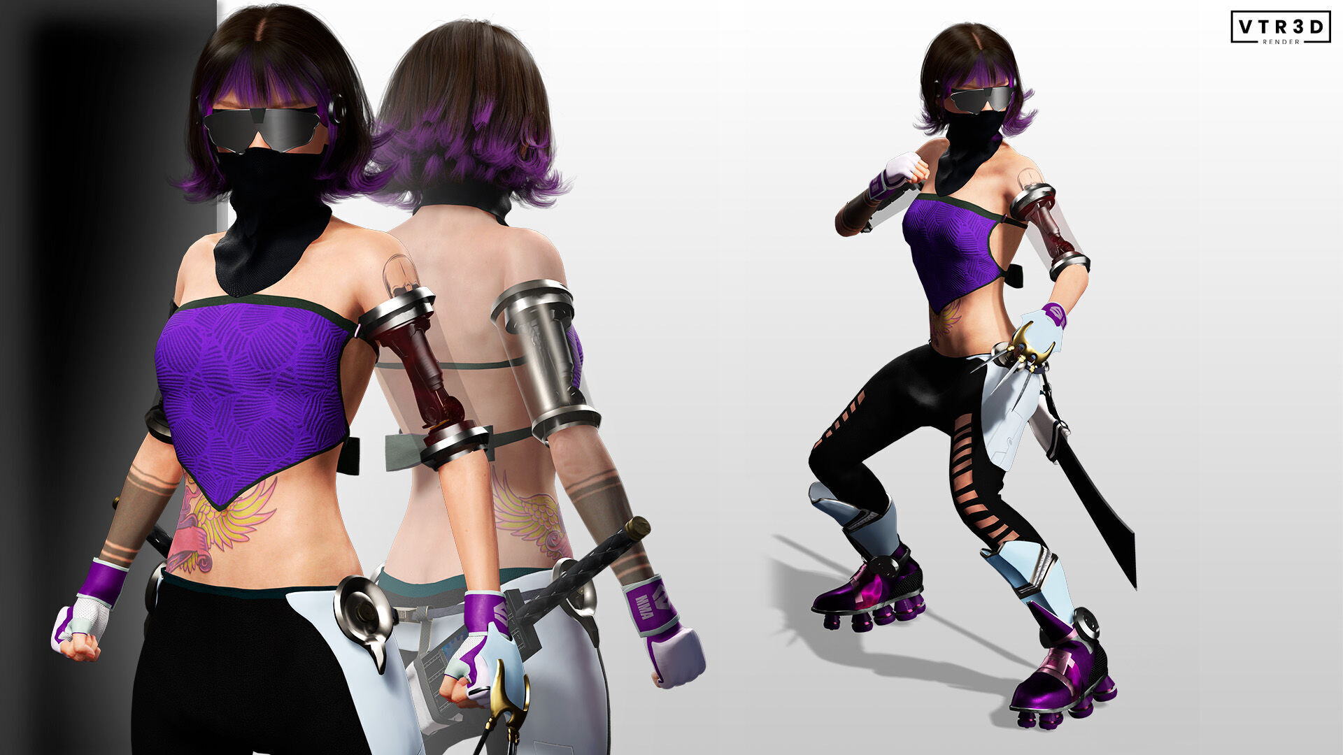 Cyber Ninja Girl Stylized Futuristic Female Character Low-poly 3D model_2