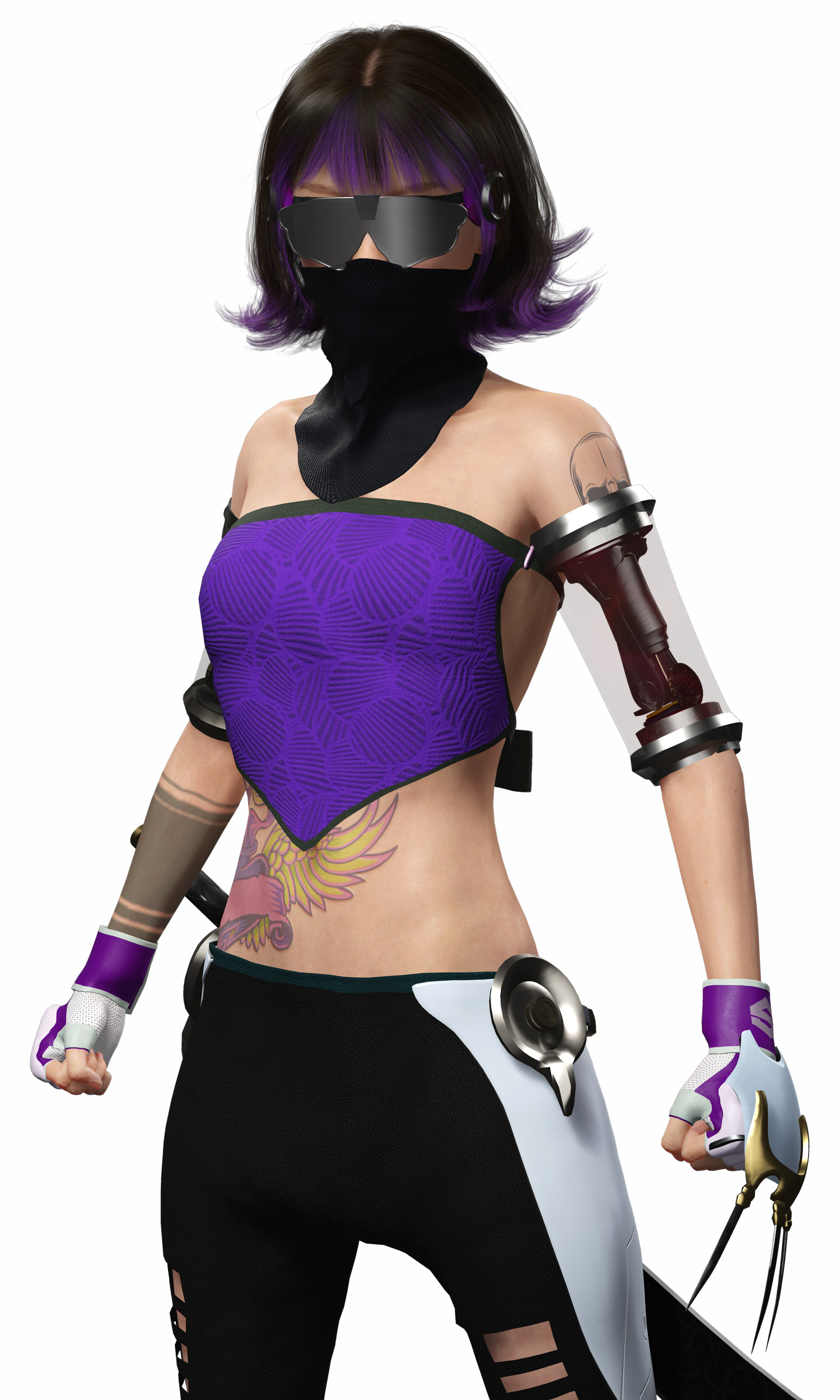 Cyber Ninja Girl Stylized Futuristic Female Character Low-poly 3D model_8