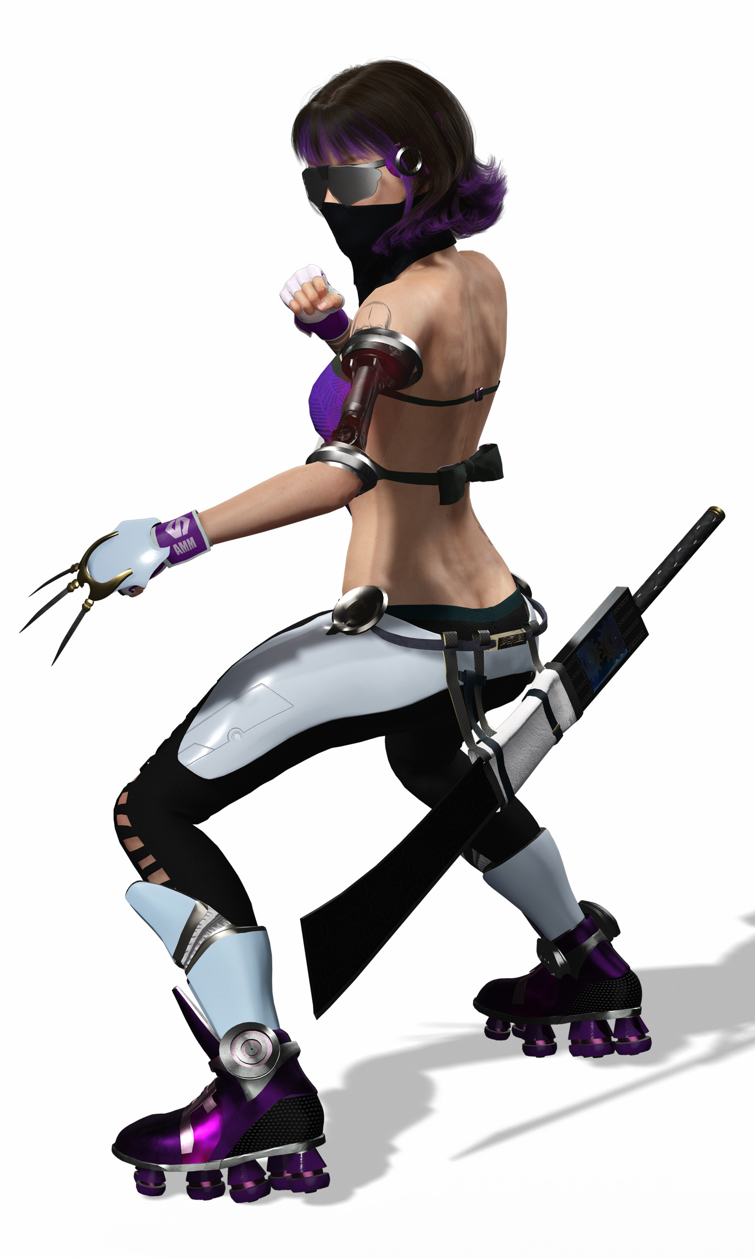 Cyber Ninja Girl Stylized Futuristic Female Character Low-poly 3D model_12