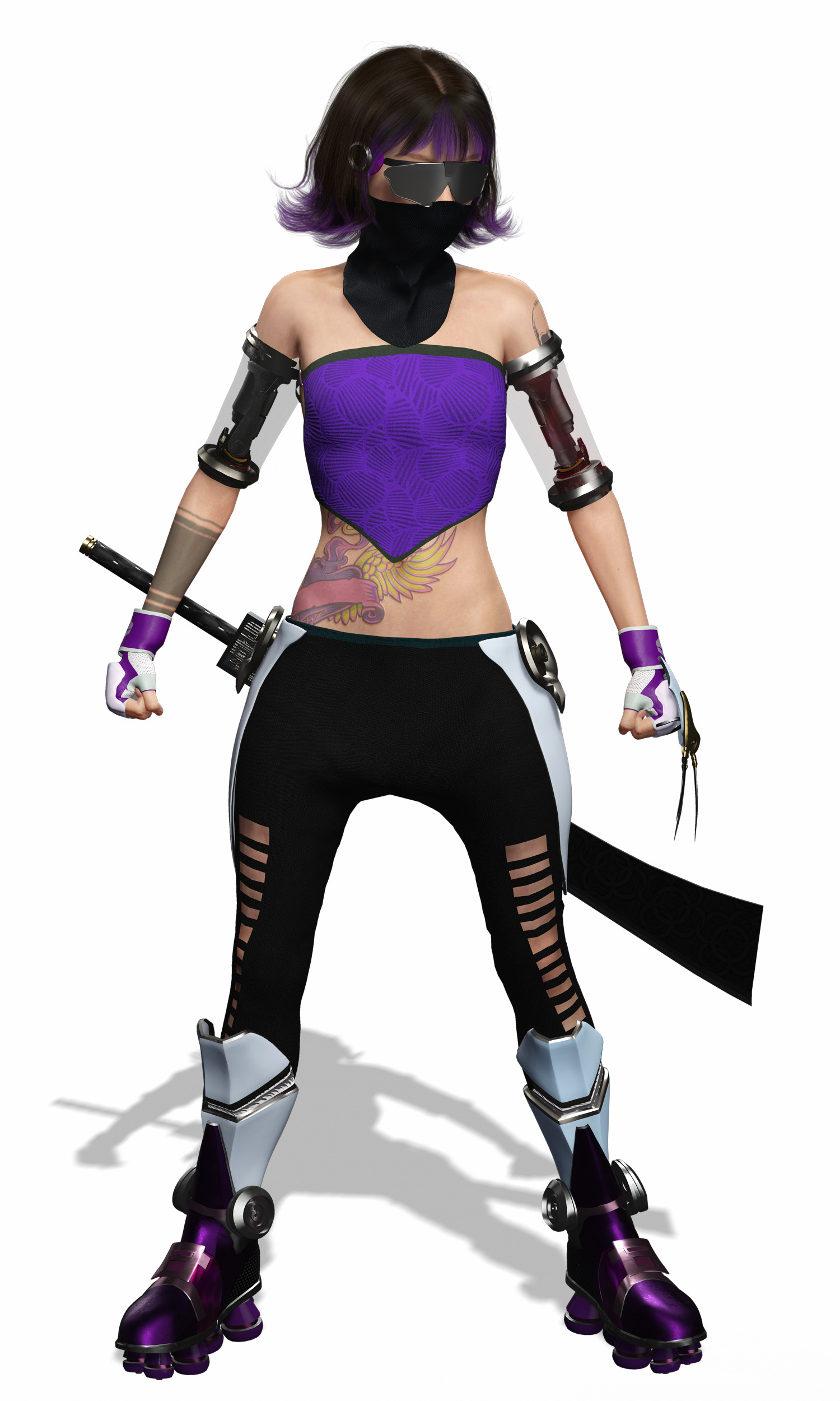 Cyber Ninja Girl Stylized Futuristic Female Character Low-poly 3D model_16