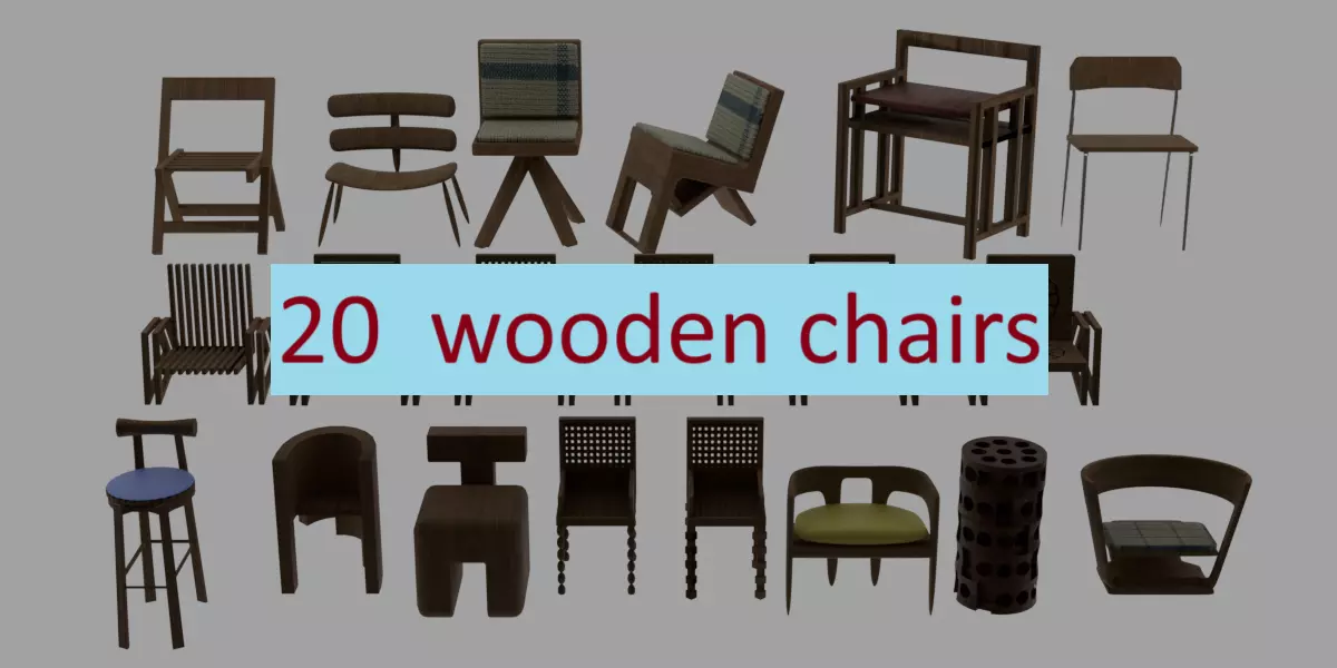 Collection Of Wooden Chairs Free 3D model