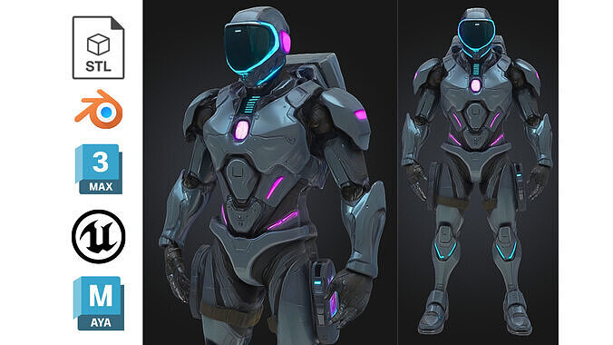 Futuristic Sci Fi Combat Robot Low-poly 3D model