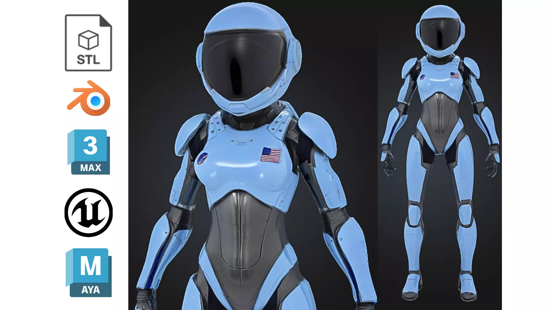 Female Astronaut Exosuit Space Low-poly 3D model_0