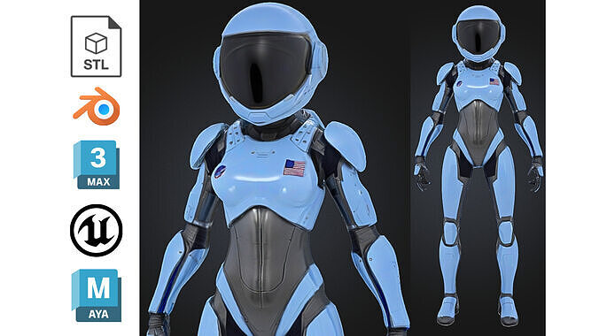 Female Astronaut Exosuit Space Low-poly 3D model
