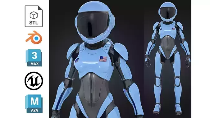 Female Astronaut Exosuit Space Low-poly 3D model