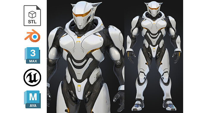 Feline Inspired Sci Fi Android Low-poly 3D model