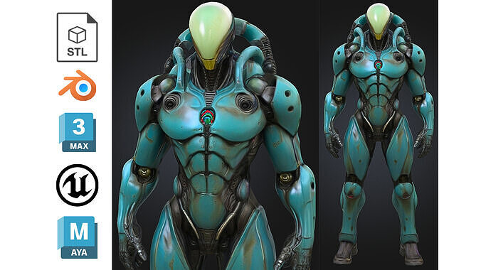 Alien Android Robot Low-poly 3D model