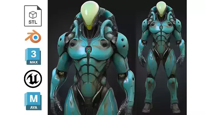 Alien Android Robot Low-poly 3D model