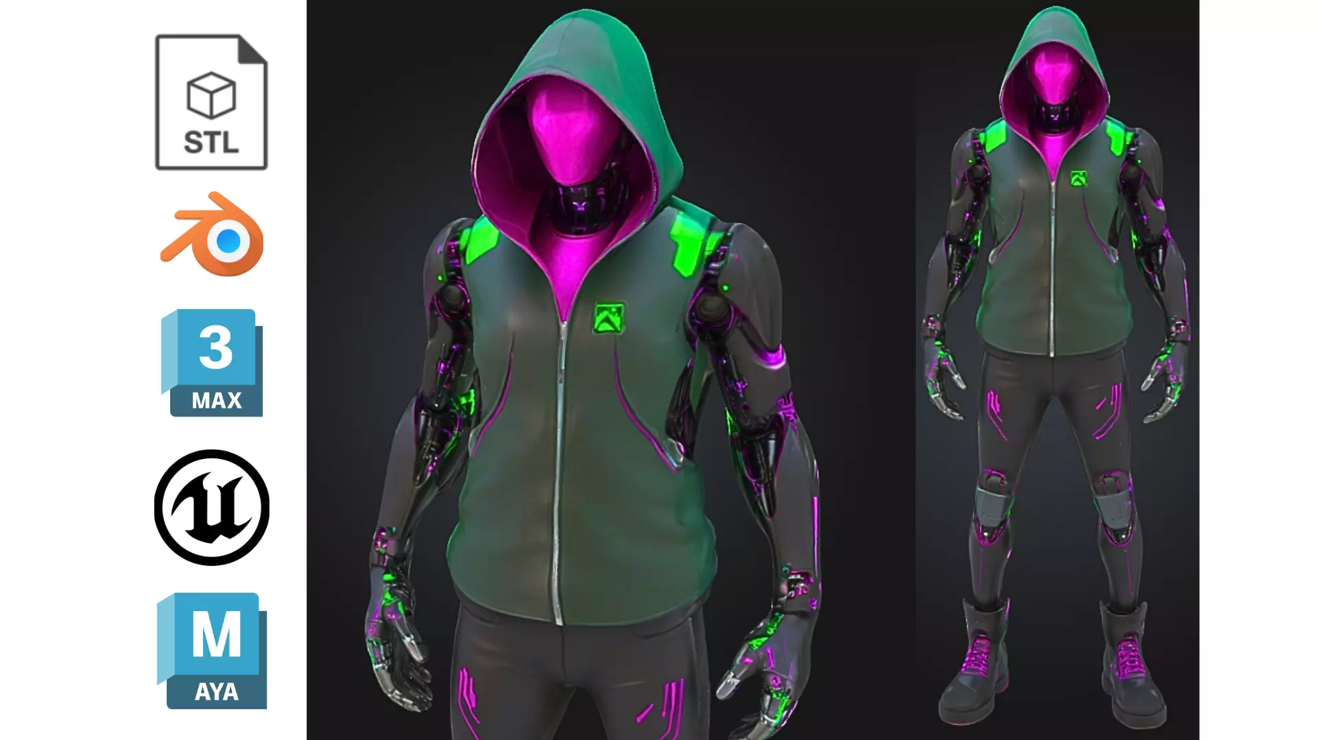 Cyberpunk Street Android Low-poly 3D model_0