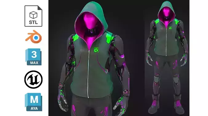 Cyberpunk Street Android Low-poly 3D model