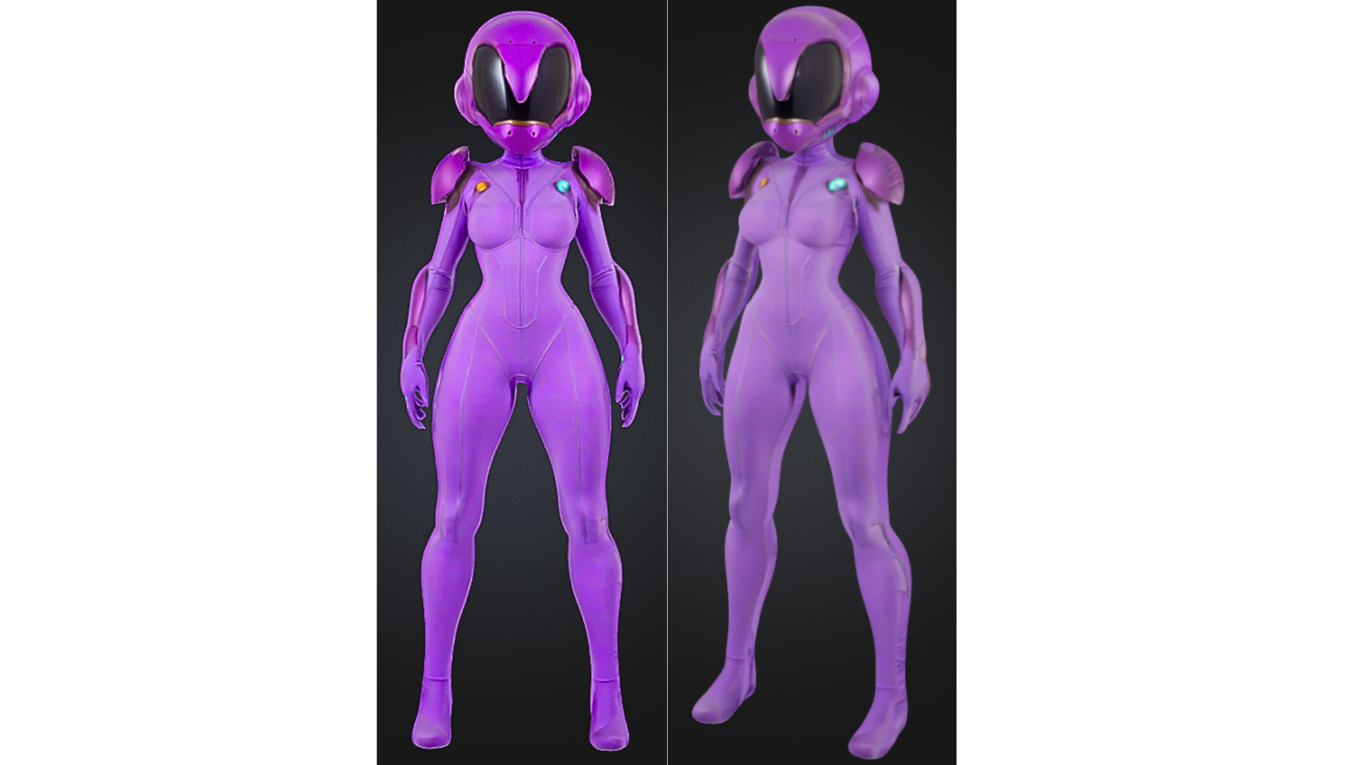 Female Sci Fi Pilot in Violet Exosuit Low-poly 3D model_3