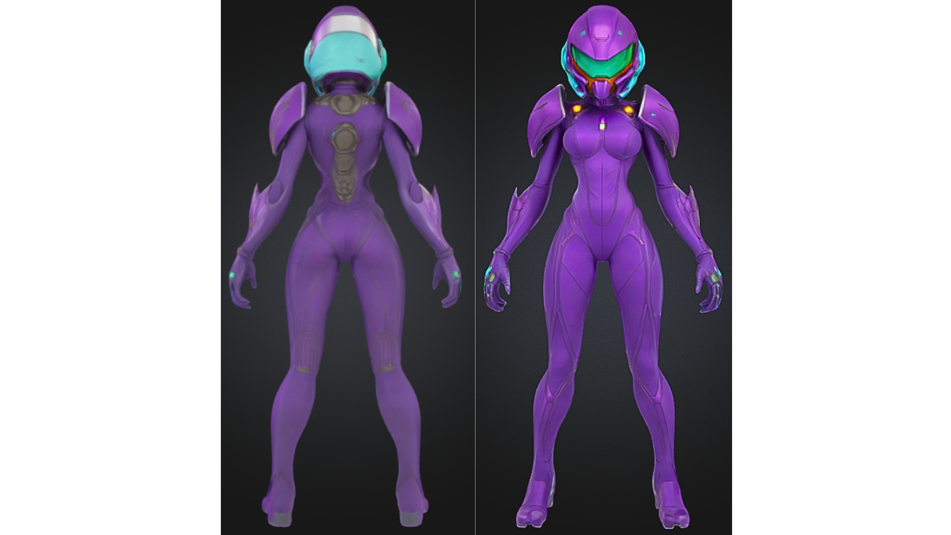 Sci Fi Female Android in Purple Power Suit Low-poly 3D model_2