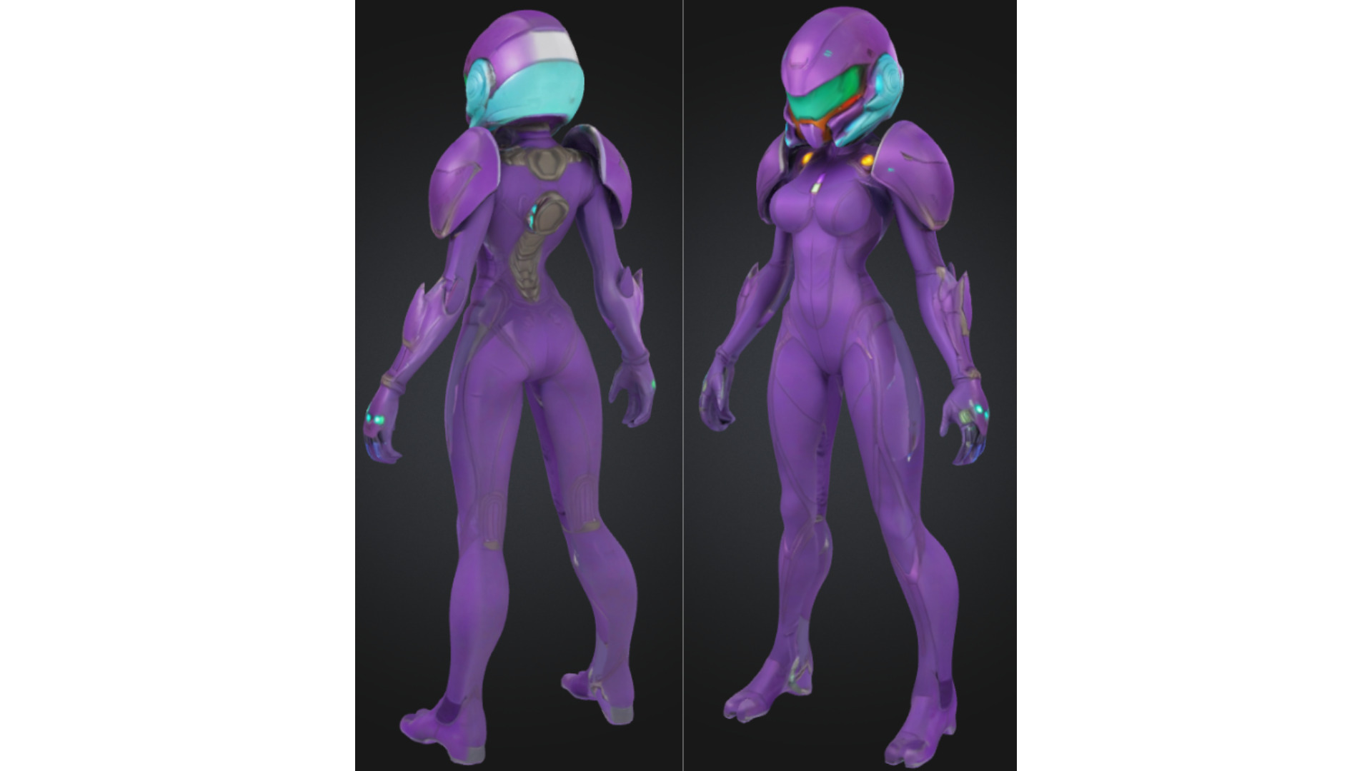 Sci Fi Female Android in Purple Power Suit Low-poly 3D model_1