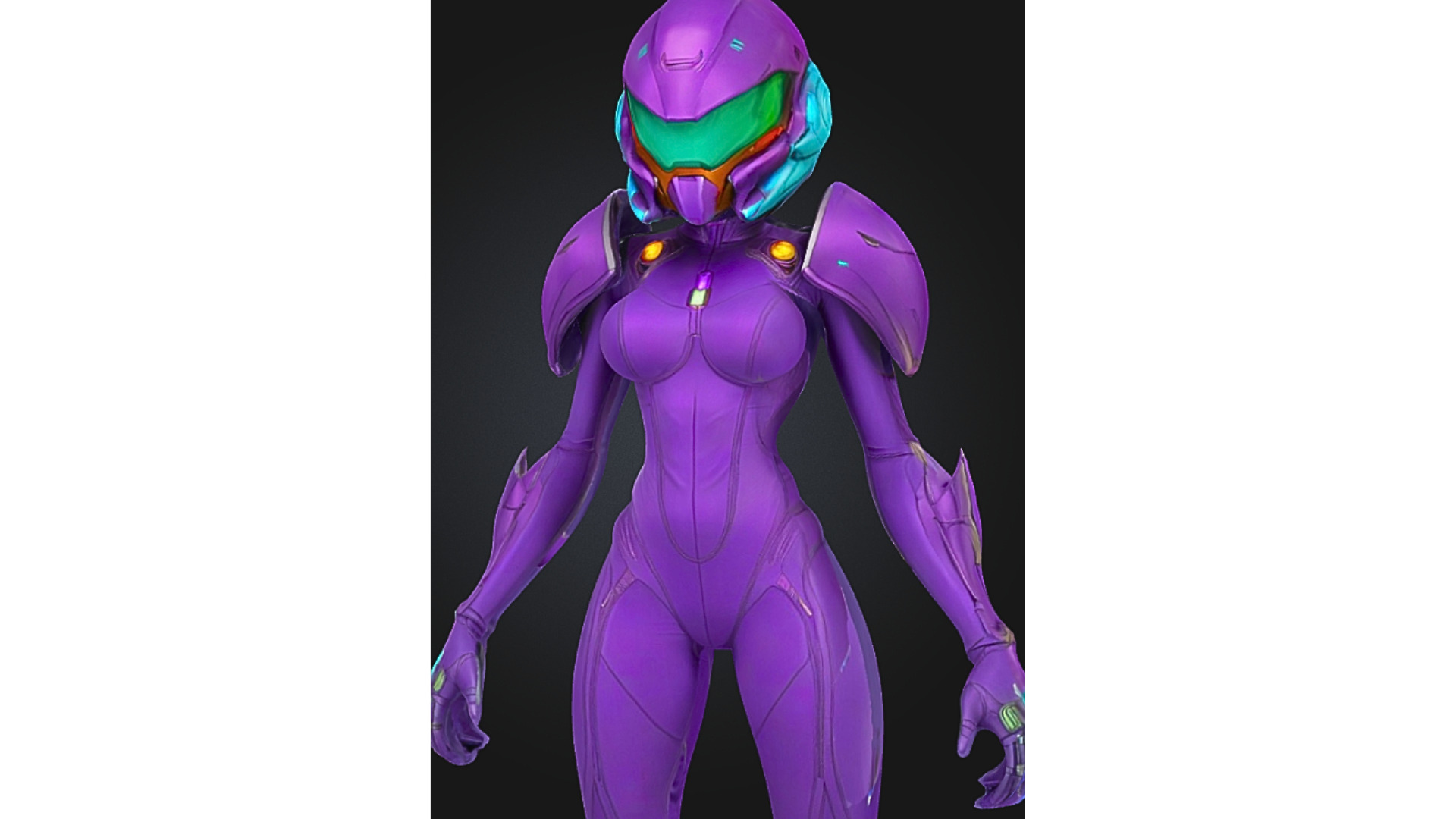 Sci Fi Female Android in Purple Power Suit Low-poly 3D model_4