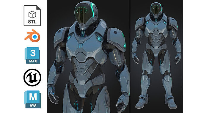 Next Gen Sci Fi Armored Robot Character Low-poly 3D model