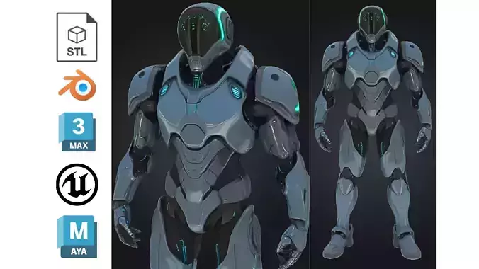 Next Gen Sci Fi Armored Robot Character Low-poly 3D model Next Gen Sci Fi Armored Robot Character Low-poly 3D model