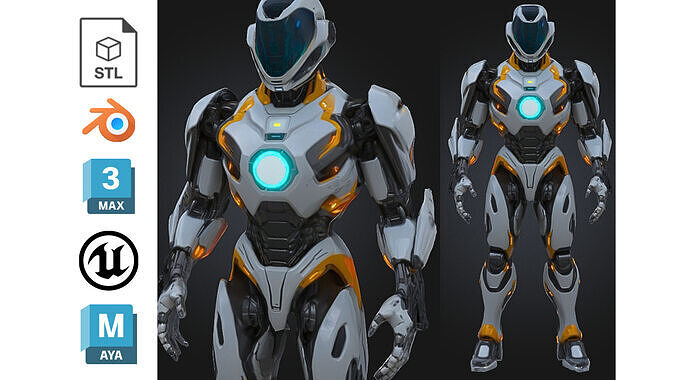 Futuristic Armored Sci Fi Robot Low-poly 3D model