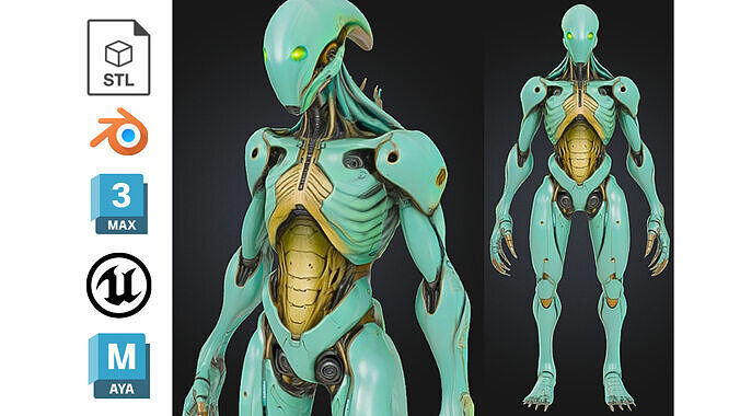 Alien Biomech Android Low-poly 3D model