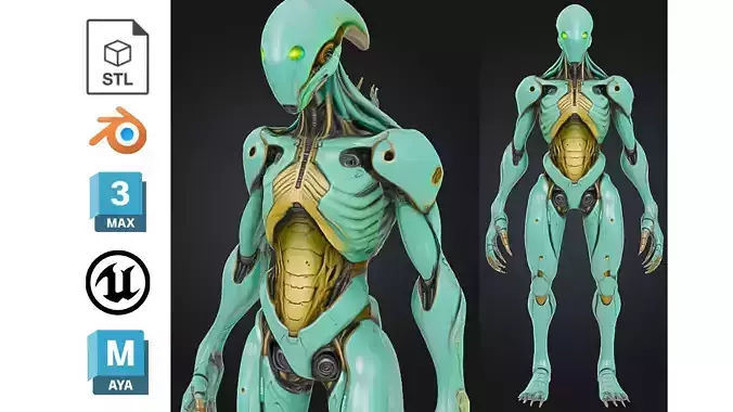 Alien Biomech Android Low-poly 3D model
