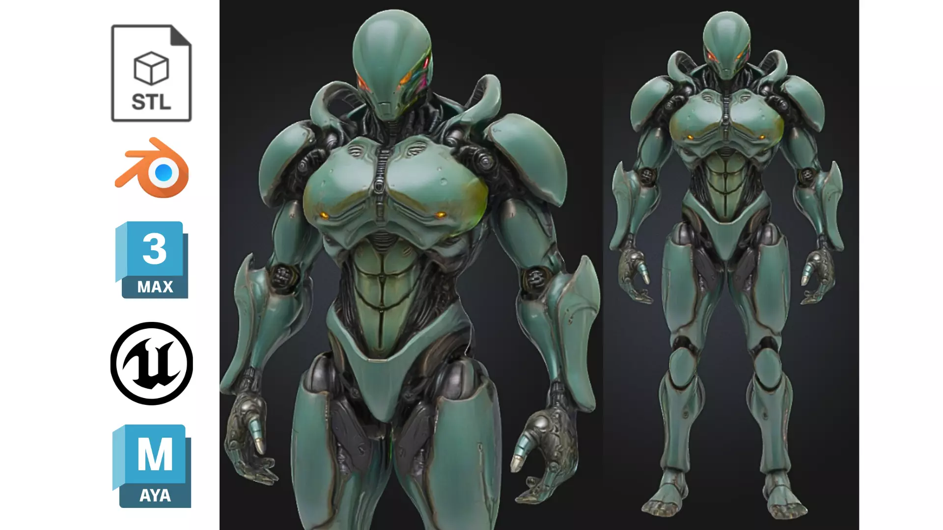 Futuristic Bio Mech Robot Low-poly 3D model_0