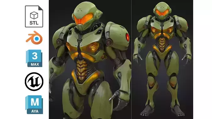Armored Alien Soldier Low-poly 3D model
