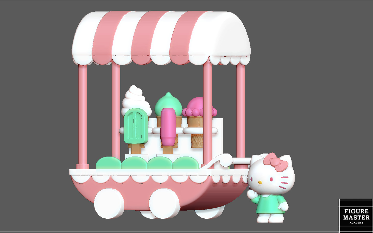 HELLO KITTY AND ICE CREAM CART 3D PRINT MODEL 3D print model_4