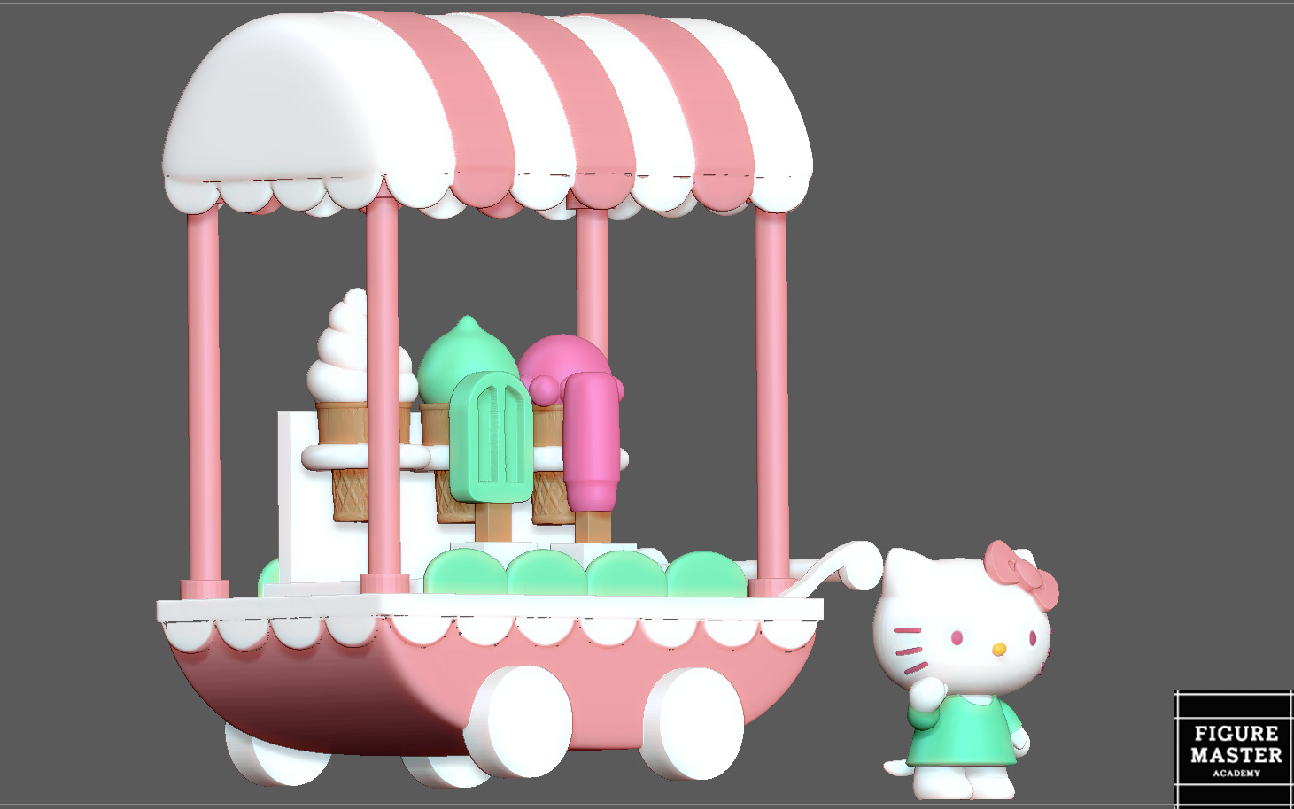 HELLO KITTY AND ICE CREAM CART 3D PRINT MODEL 3D print model_3