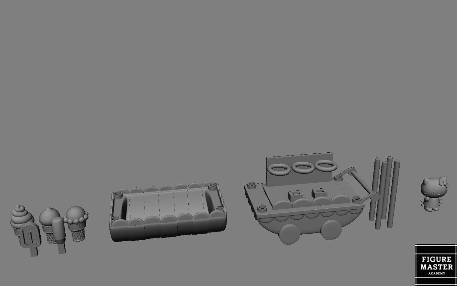 HELLO KITTY AND ICE CREAM CART 3D PRINT MODEL 3D print model_10