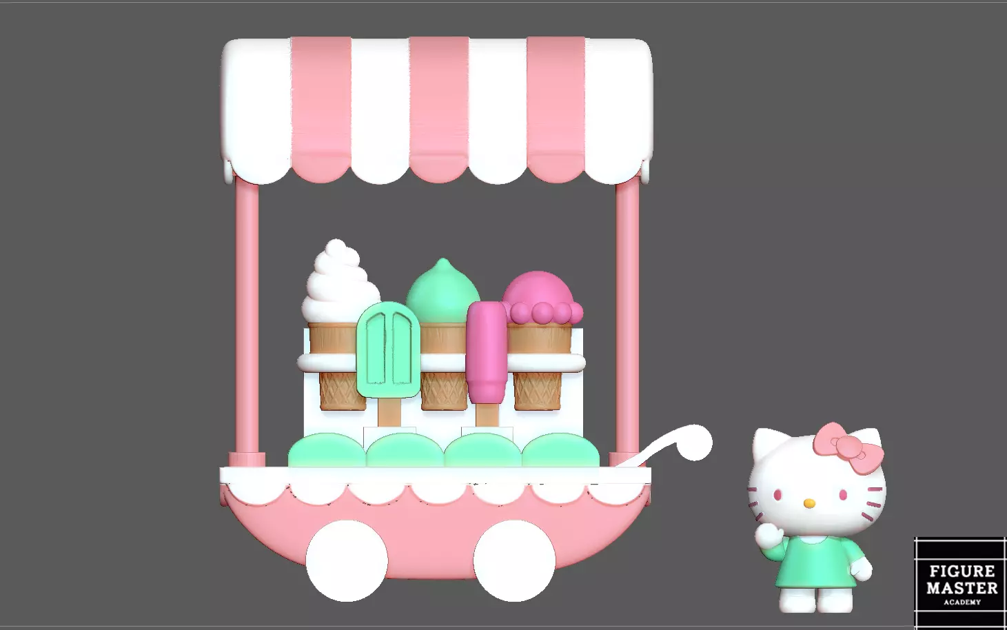 HELLO KITTY AND ICE CREAM CART 3D PRINT MODEL 3D print model_0