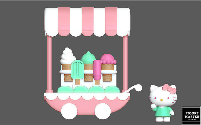 HELLO KITTY AND ICE CREAM CART 3D PRINT MODEL 3D print model