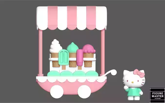 HELLO KITTY AND ICE CREAM CART 3D PRINT MODEL 3D print model