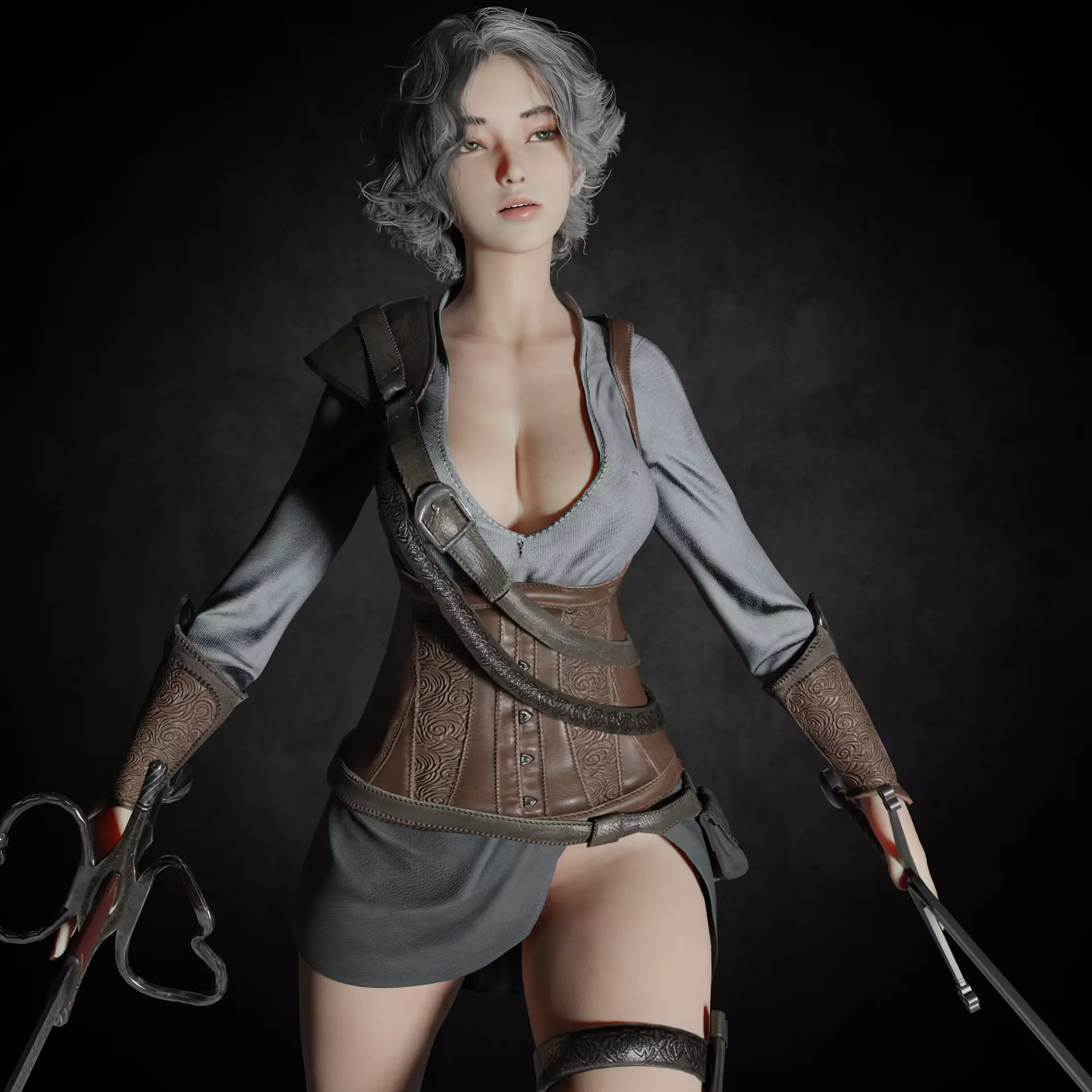 female hunter PBR 8k low-poly Low-poly 3D model_0